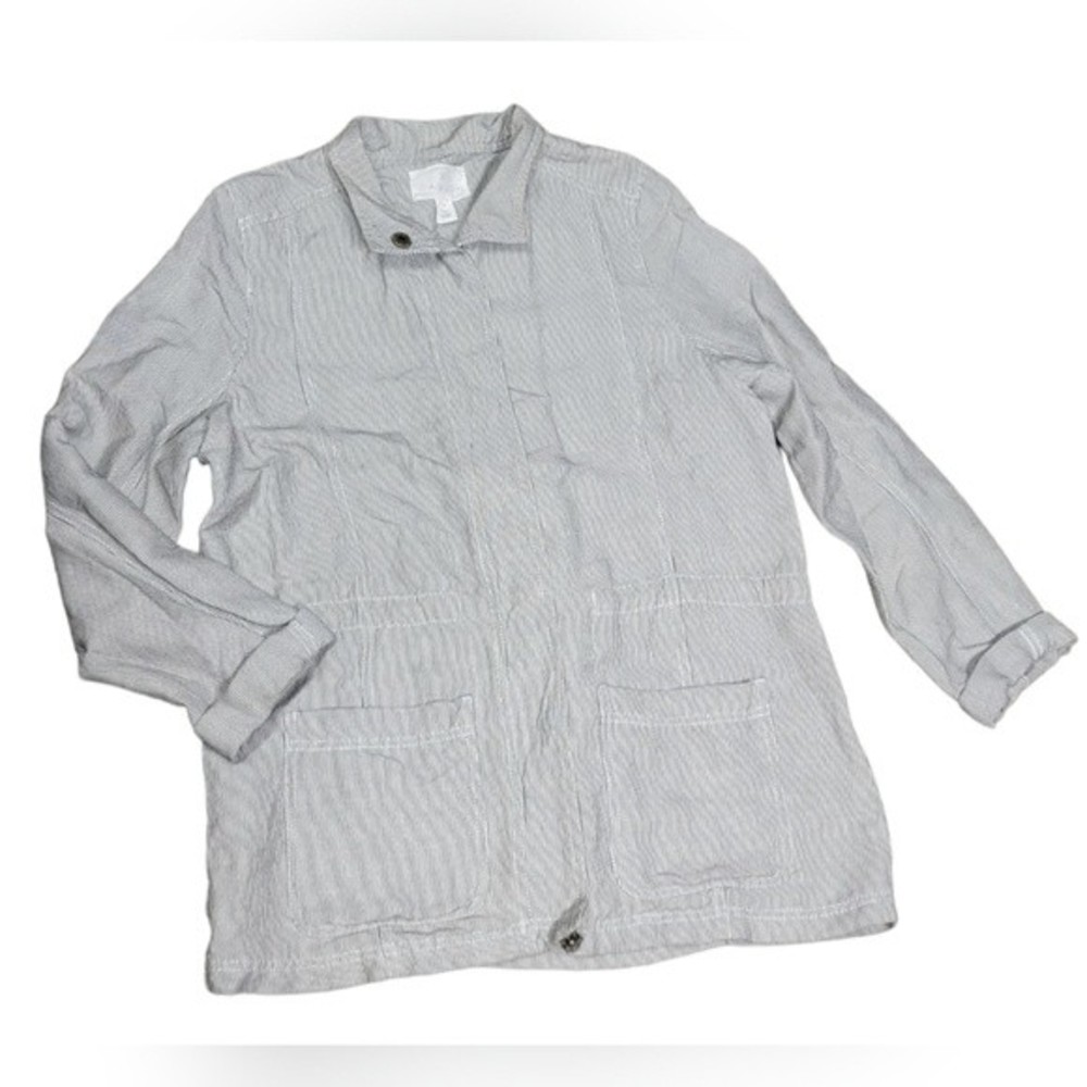 Caslon Women's Linen Blend Lightweight Stripe Jacket Size Medium